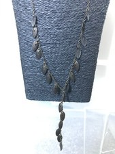 Dark Brass Tone Leaf Lariat Y Long Necklace Layering