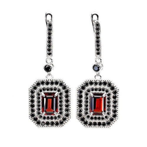 Silver earrings red garnet - silver,