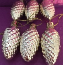 Vintage Golden Pine Cone Tree Decorations X 6.