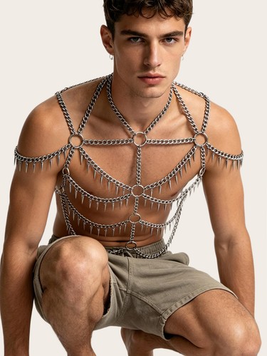 Men body chains tassels vest - men,