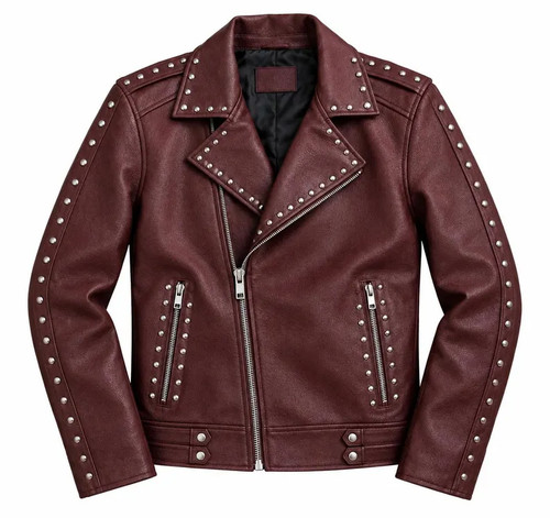Burgundy studded leather biker - burgundy,