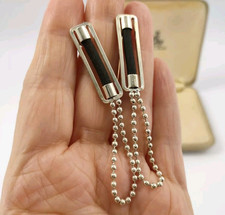 Unusual Vintage 80s Earrings Rectangular Outline With Ball Chain Dangle Pierced