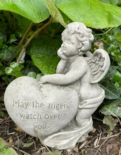 Cherub heart stone statue - stone, |