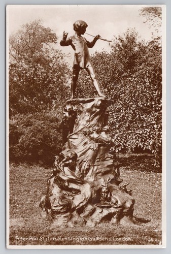 Rppc peter pan statue - peter,