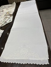 Vintage White Cotton Bolster Pillowcase Embroidered 75x 19 Inches Victorian