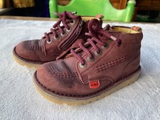 Unisex Infant KICKERS Red Leather Lace / Zip up ankle Boots Size UK 9 Euro 27