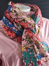 Oliver Bonas Patched Floral Scarf Wrap Blue Multi- Coloured One Size  New Modal