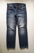 TRUE RELIGION MOTO JEANS 34 x 32 Aged Distressed Blue Denim Biker Motorcycle Zip