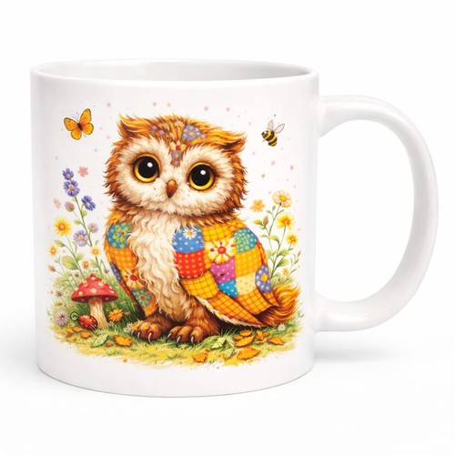 Patchwork owl mug brew crew - owl,