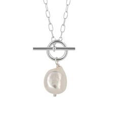 T Bar Pearl Necklace Sterling