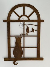 Rustic Metal 'Cat At The Window' Wall Art Garden Decoration Rusty Finish Indoor