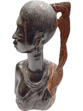 Vintage Heavy African Carved Wooden Bust Statue Traditional Ethnic Art Sculpture