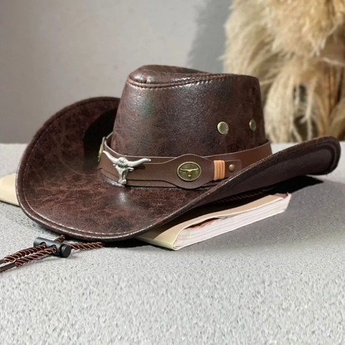 Faux leather cowboy hat - faux,