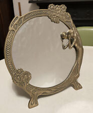 VINTAGE ART NOVEAU STYLE BRASS MIRROR DAISY + LADY DESIGN CIRCULAR FREE STANDING
