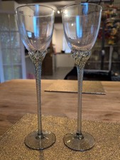 2 x Vintage Long Tall Smoked Twisted Stem Wine Glasses Approx 150ml 25.5cm Tall