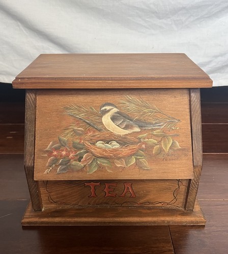 Vtg 1989 signed wood - wood, chest