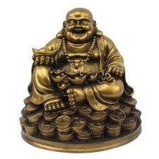 Petrichor Resin Fengshui Figurine Laughing Buddha Sitting on Luck Money Coins