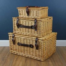 Classic Wicker Woven Storage Basket Hamper Trunk Lidded Picnic Gift Box
