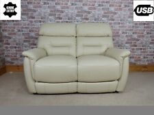 F. Village 'Chicago' 2 Seater Power Recliner Sofa 100% Genuine Leather in Cream