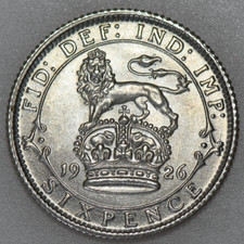 1926 ME GEORGE V SIXPENCE, MODIFIED EFFIGY, BRITISH SILVER COIN, CHOICE BU