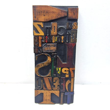 Vintage Letterpress Wood Type Printing Blocks Collage Panel Wall Art 41cm