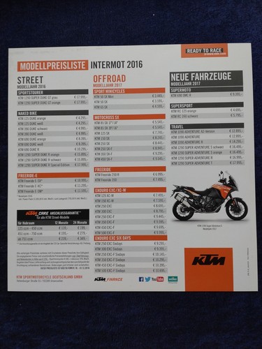 Ktm price list 2016 - 125, 390
