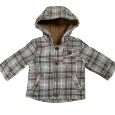 Boys Grey Check Coat Nutmeg Hooded Fleece Jacket Baby Age 0 - 3 Years