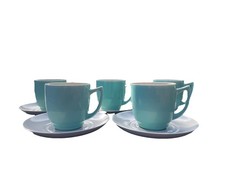 VINTAGE BRANKSOME CHINA x5 GREEN CREAM TWO TONE GRACELINE CUPS AND SAUCERS