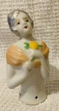 VINTAGE ANTIQUE GERMAN PORCELAIN PIN CUSHION HALF DOLL 9cm Good condition 