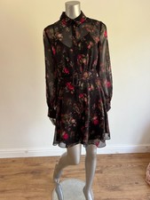 Ted Baker Shirt Dress Womens TB 2 UK 10 Ebene Black Floral Lined Belted NEW
