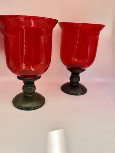 Vintage red glass hurricane - red,