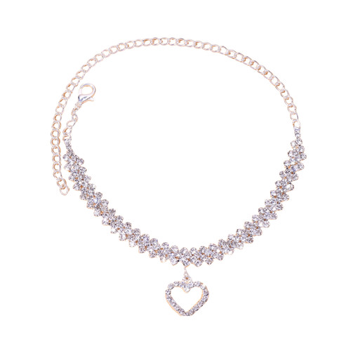 Rhinestone heart charm anklet - rhinestone,