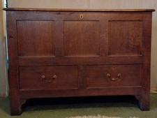 Large Antique Oak Wooden Coffer CHEST/BLANKET box with Two Drawers