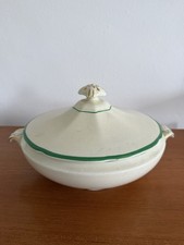 Bristol Ware Pottery Lidded Serving Dish Green and Gold Accent Vintage