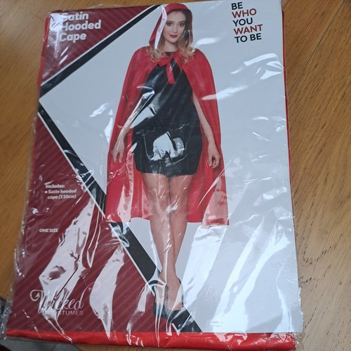 Ladies satin red hooded - hooded, cape