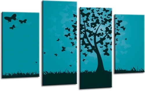 Floral wall art teal black - teal,