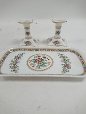 Coalport Ming Rose Bone China Tray and Candlestick Set England Collectible Rare