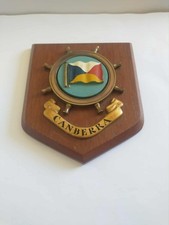 Vintage Wooden Plaque Shield - P&O Ship SS Canberra - Falklands War Troop Ship