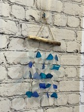25cm x 15cm Blue Mix Wind Recycled Glass Driftwood Handmade Garden Home Mobile