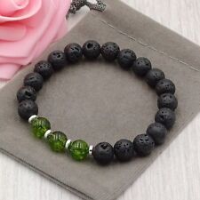 Natural Lava Stone & Peridot Healing Crystal Gemstone Chakra Stretch Bracelet