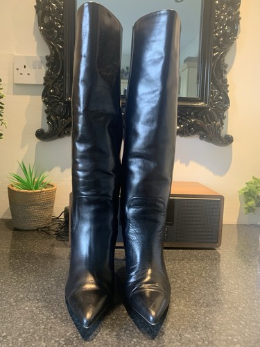 Zara long black leather - black, boots