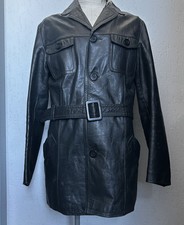 1970s Men’s Black Leather Jacket Belted Vintage Norfolk Western European 40 M