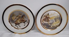 2 Chokin Collector Plates Japanese Art by Yoshinobu Hara - S22