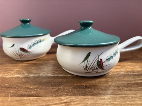 Pair lidded soup bowls - of,