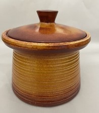 Crown Devon vintage  Storage Jar Pot Brown Ridged With Lid (29/1)