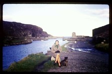 35mm Colour Photo Slide Woman Dog Hill Sea Kodachrome Retro Old 1970's 