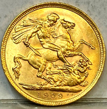 AUSTRALIA 1909 M  GOLD MELBOURNE SOVEREIGN RARE Key Date Low Mint CHOICE UNC #01