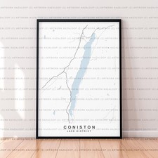 Coniston Map Poster Print Coniston Wall Art Unframed Lake District Street Map