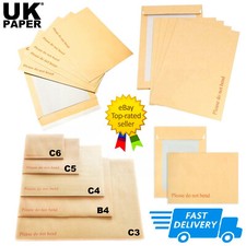 HARD BOARD BACKED BROWN ENVELOPES PLEASE DO NOT BEND A6 C6 A5 A4 A3 C4 PEEL SEAL