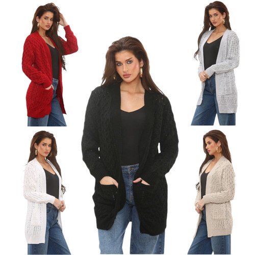 Ladies chunky cable knit long - ladies,